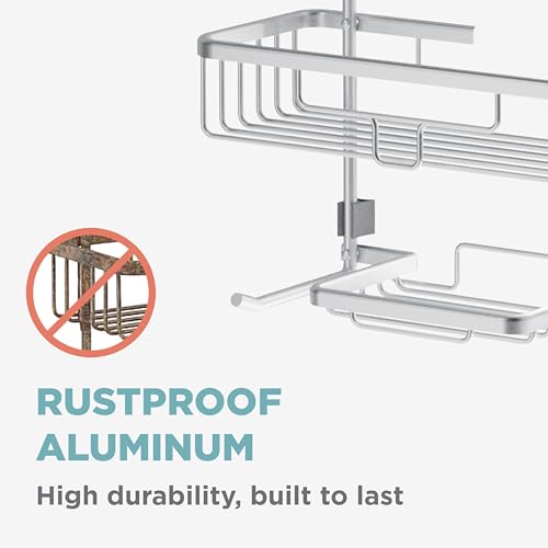 Zenna Home Rustproof Hanging Shower Caddy, Over the Shower Head Caddy with 2 Shelves and Built In Hooks, Aluminum Bathroom Hanging Organizer, Satin Chrome - color: Satin Chrome