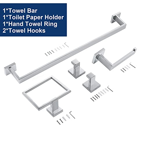 5 Pieces Bathroom Hardware Accessories Set Polished Chrome, 24Inch Bathroom Towel Rack Set SUS304 Stainless Steel, Square Bath Towel bar Set Wall Mounted, Heavy Duty - color: Polished Chrome, size: 24" 5pcs