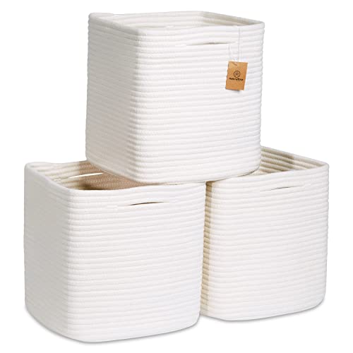 NaturalCozy Storage Cubes 11 Inch Cotton Rope Woven Baskets for Organizing, 3-Pack | Cube Storage Bin | Square Storage Baskets for Shelves Organizer, Classroom, Kids Toy Bins, Closet, Baby Nursery - color: Off White
