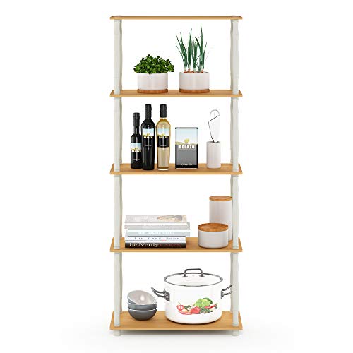 Furinno TURN-S-TUBE Storage Shelves, 5-Tier Book Shelf, Corner Shelf, Toolless Open Shelves, Classic Tubes, for Organization and Storage, Living Room, Garage, Home Office, Beech - color: Beech/White, size: 5-Tier Classic Tube