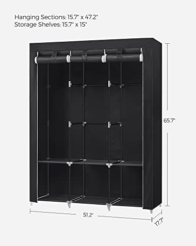 SONGMICS Portable Closet, Wardrobe Closet Organizer with Cover, 3 Hanging Rods and Shelves, 4 Side Pockets, 51.2 x 17.7 x 65.7 Inches, Large Capacity for Bedroom, Living Room, Ink Black URYG092B02 - color: Ink Black, size: 3 Tiers（51.2"L）