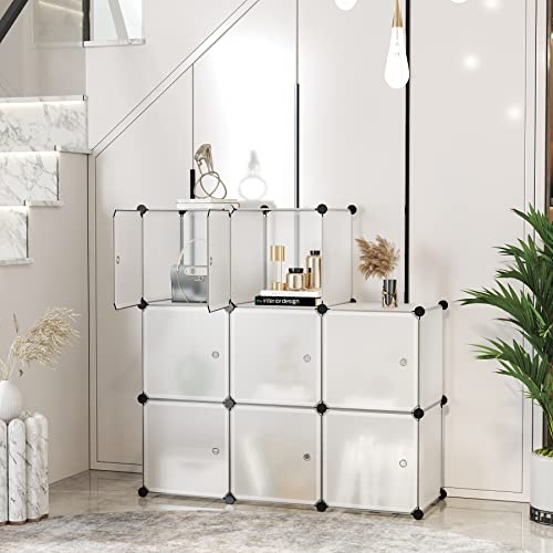 C&AHOME Cube Storage Organizer with Doors, 8-Cube Shelf, Closet Cabinet, DIY Plastic Modular Bookshelf, Storage Shelves Ideal for Bedroom,Living Room,24.8" L × 12.4" W × 48.4" H White USBTM3008B-DOOR - color: Transparent White