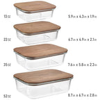 Glass Container Set with Acacia Lids - 4 Stackable Meal Prep Containers. Durable heat resistant Inert Borosilicate Glass - color: 4 Containers with Acacia Lids