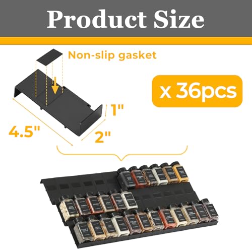 Famhap Spice Drawer Organizer, 36PCS Interlocking Expandable Seasoning Rack Tray Insert for Kitchen Drawers, Spice Rack Drawer for Spice Jars - color: Black, size: 36pcs