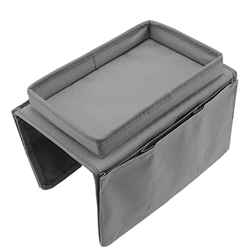 Sofa Tray Couch Arm Table Foldable Storage Holder with Large Tray and Side Pockets for Living Room Couch Organizer 600D Oxford Cloth (Gray) - color: Gray