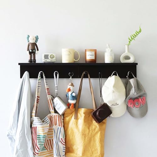 Entrance Coat Rack ，Coat Hooks, Wall-Mounted Wooden Hook Rack, Wall-Mounted Shelves are Very Suitable (Black Color Finish—A-2) - style: black color finish—A-2