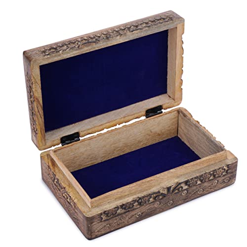 Ajuny Wooden Jewelry Box Tree of Life Carvings Travel Trinket Holder Storage Case Handmade Treasure Box Keepsake 8x5 Inch Multipurpose Organizer Unique Gifts for Men & Women - style: Center Small Tree