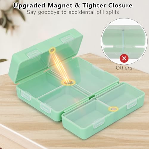 FYY Daily Pill Organizer, 7 Compartments Portable Pill Case Travel Pill Organizer,[Folding Design] Pill Box for Purse Pocket to Hold Vitamins,Cod Liver Oil,Supplements and Medication-Green - color: Green, size: Small (1 Piece)