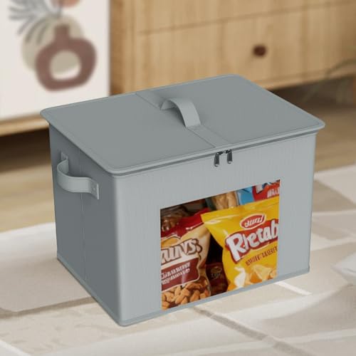 Zilink Fabric Storage Bins with Lid 4-Pack Stackable Closet Storage Bins Sweater Organizer with Zipper & Clear Window Closet Organizers and Storage Box for Home, Bedroom (Light Grey,17" x 12" x 12") - color: Light Grey