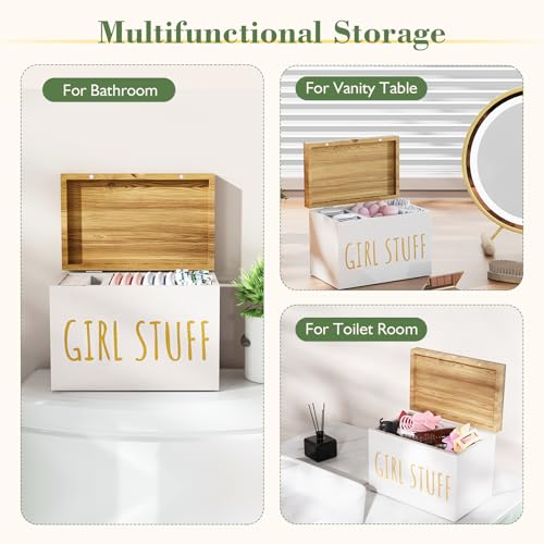 Tampon Holder for Bathroom with Hinged Lid, Feminine Product Organizer, Bathroom Period Products, Toilet Organizer, Bathroom Accessories Box for Girl Stuff (White) - color: White
