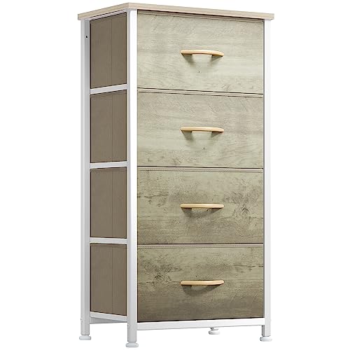 YITAHOME Dresser with 4 Drawers - Fabric Storage Tower, Organizer Unit for Bedroom, Hallway, Hallway, Closets - Sturdy Steel Frame, Wooden Top & Easy Pull Fabric Bins - color: Cool Oak Greige, style: 4-Drawer