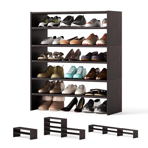 Tangkula Stackble Shoe Rack, Space Saving 6-Tier Corner Shoe Storage Shelf for 18 Pairs, 3-in-1 Adjustable White Shoe Organizer for Front Door Entryway (Coffee) - color: Coffee