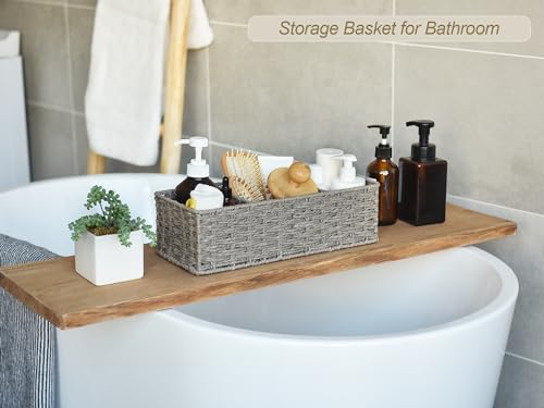 StorageWorks 3-Section Wicker Baskets for Shelves, Hand-Woven Round Paper Rope Storage Baskets, Gray, 2-Pack - color: Gray, size: 14¼"L x 6"W x 4¼"H