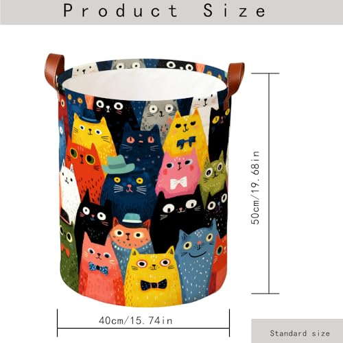 Laundry Basket 15.75 x 15.75 x 19.7 Inch Oxford Fabric Clothes Hamper with Colorful Cartoon Cats Foldable Storage Bin with Handles for Bedroom Nursery Dorm and Laundry Room Décor - color: Colorful590