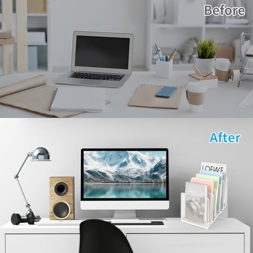 LEKETREE File Organizer for Desk, Desk Organizer with 5-Section Vertical File Rack, File Folder Organizer, Desk Accessories & Workspace Organizers(White) - color: White