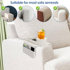 Silicone Sofa Armrest Tray with Dual Side Pockets, Anti-Slip Couch Cup Holder, Silicone Armchair Cup Holder for Drinks, Phone & Snacks, Arm Organizer for Living Room, Recliner, Car (White) - color: White