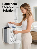 Collapsible Laundry Hamper, Household Foldable Dirty Wall Hanging Multi-Functional Hollow Storage Basket Large Capacity Storage Bucket, Plastic Collapsible Hanging Laundry Basket with Carry Handle