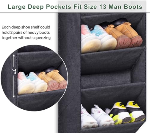 SLEEPING LAMB Over the Door Shoe Rack for Closet, Short Hanging Shoe Organizer with Large Deep Pockets, Narrow Door Sneaker Storage for Boots in RV, Dorm, Black - color: Black, size: 34.6''