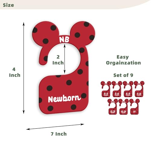 JMOST Baby Closet Dividers for Nursery Closet Organizer, Newborn to 24 Months Size Clothes, Black Red Hangers with Size Dividers, Double Sided - color: Red