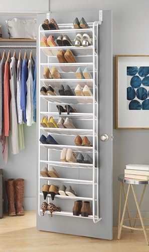 Whitmor 36 Pair Over The Door Shoe Organizer, 12 Tier Hanging Shoe Organizer, Heavy Duty Metal & Mesh Shoe Holder, Hanging Shoe Rack for Closet Organizer & Storage, 69"L x 21.7"W x 7.5"H, White - color: White, size: Shoe Rack