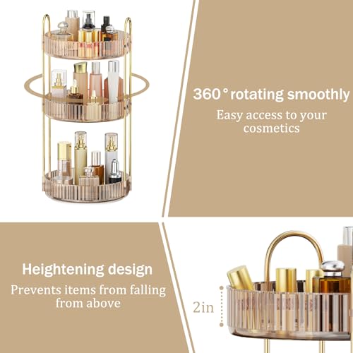 MOKANI 360 Rotating Makeup Organizer for Vanity, 3 Tier Adjustable Perfume Organizer for Dresser, Multi-Function Spinning Cosmetics Skincare Storage for Bedroom, Dresser, Countertop, Amber - color: C-Amber, size: 3 Tier