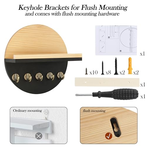 Gurfuy Key Holder for Wall with Shelf - Wood Mail Organizer and Rack with Shelf Hooks Wall Mounted for Entryway Decor Magazines Letter Storage Farmhouse Living Room Bedroom Doorway Black - color: Black