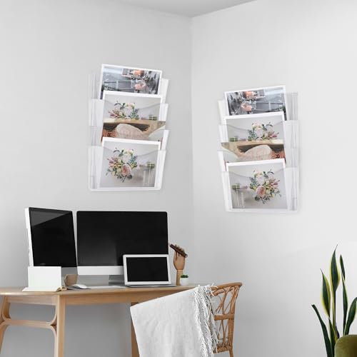 EASEPRES 6 Pack Clear Single Pocket Hanging File Organizer, Plastic Wall Mount Paper Mails Magazines Holder, Mounted Folder Bins for Office School and Home, 13.85x3.14x6.88 inches - color: Clear, size: 6 Pack