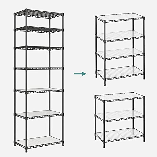 SONGMICS 7-Tier Storage Shelves, Wire Shelving Unit, Kitchen Metal Shelves, Storage Rack with Adjustable Shelves, Shelf Liners, 8 Hooks, for Garage, 13.4 x 23.2 x 70.9 Inches, Black ULGR067B01 - color: Ink Black, size: 7 Tiers (13.4"D x 23.2"W), style: Wi