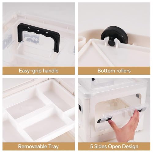 HEY FOLY 30qt Medicine Organizer Storage Box with 4-Side Opening Doors, White Foldable Medication Organizer Empty, Container Case Stackable First Aid Box for Home Storage - color: Foldable 30qt