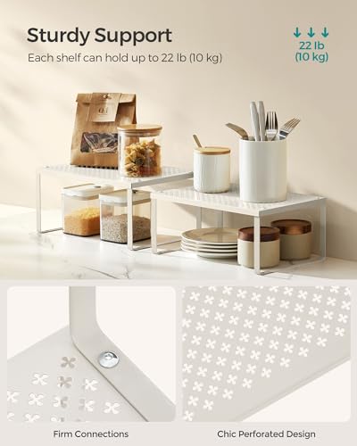 SONGMICS Spice Racks, Set of 2 Metal Cabinet Shelf Organizers, Countertop Organizers, Shelf Risers, Stackable, Expandable, Oatmeal Beige UKCS001K01 - color: Oatmeal Beige, size: 9"D x 12.6"W x 6.1"H + 8.6"D x 12.6"W x 5.4"H