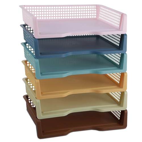 gisgfim 6 Pack Plastic Turn in Paper Trays for Classroom Retro Storage Bin Basket Organizers for School Teacher Supplies Classroom Office Home Organization Storage Tray Holds 4A Paper File Document - color: Retro