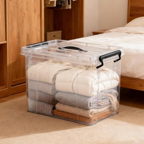 90 QT 6-Pack Heavy-Duty Stackable Clear Storage Bins with Lids - Premium Clear Plastic Organizing Containers for Home, Office, BPA-Free, Pull Handles and Secure Latches - style: 90 QT 6-Pack