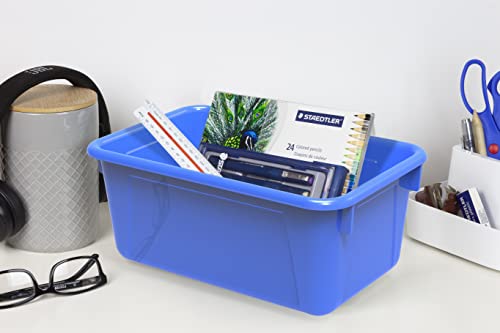 Storex 62414U05C Small Cubby Bin, Plastic Storage Container Fits Classroom Cubbies, Pack of 5, 12.2" x 7.8" x 1" (Assorted colors) - color: Assorted Primary Colors, style: Bin Only