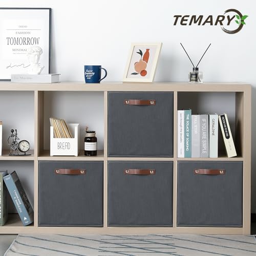 Temary Foldable Cube Baskets 4Pack - Grey, 13x15x13 Inch Fabric Storage Organizer Bins with Handles - color: Grey, size: 13x15x13