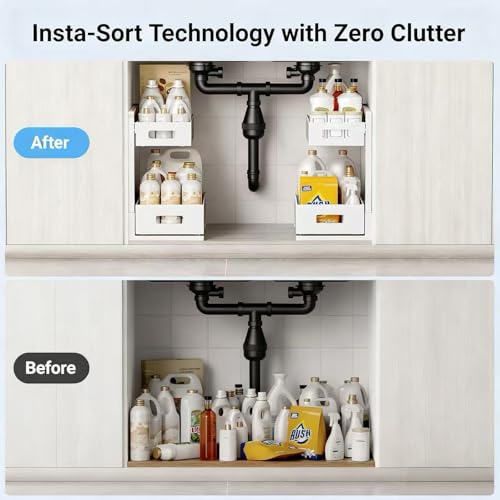 Under Sink Organizer, Adjustable Height 2 Tier Under Sink Organizers and Storage Multi-Purpose Under Sink Storage for Bathroom Kitchen - color: 1 Pack-White-New