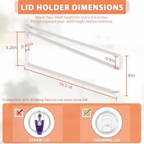 Tumbler Lid Organizer, Horizontal Tumbler Lid Storage Hook Up to 10 Lids, Space Saving Cup Lid Holders Under Cabinet Tumbler Lid Hook for Kitchen Organizer and Storage, Paper Towel Rack Hanger (White) - color: White, size: 1 Pack