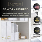 BLU MONACO Set of 4 Magazine Holders | White Marble Design with Gold Label Holders | Foldable File Organizer Boxes for Desk, Office & Classroom | Stylish Paper & Magazine Storage - color: White Gold Marble