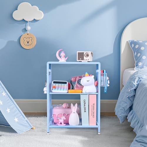 Sky Blue Kids Nightstand, Small Nightstand for Bedroom, End Table with Hooks and Holder, Toddler Bedside Table, Desk Organizer for Office, Small Desk for Living Room, Dorm (Sky Blue) - color: Sky Blue