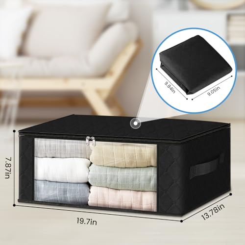 HomeHacks Storage 3-Pack Clothes Organizer Storage Bags Foldable Storage Box with Large Clear Window Sturdy Handles for Closet, Dorm, Pillows, Bedding, Clothes, Blankets, 35L, Black - color: Black
