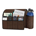 Ntomtuex Sofa Armchair Caddy Remote Control Holder with Water Bottle for Couch Recliner, Armrest Organizer with 7-Pocket Design for Magazines, Eyeglasses, iPad, Phone, Chocolate - color: Chocolate