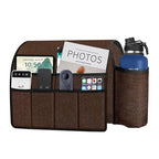 Ntomtuex Sofa Armchair Caddy Remote Control Holder with Water Bottle for Couch Recliner, Armrest Organizer with 7-Pocket Design for Magazines, Eyeglasses, iPad, Phone, Chocolate - color: Chocolate
