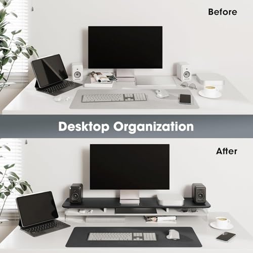 Fenge Acrylic Monitor Stand Riser, 42.5 Inches Dual Monitor Stand with Metal Storage, 2 Tier Acrylic Computer Riser for Desk, Clear Laptop Stand for PC, Laptop, Printer, TV, Black - color: Black, size: 42.5in
