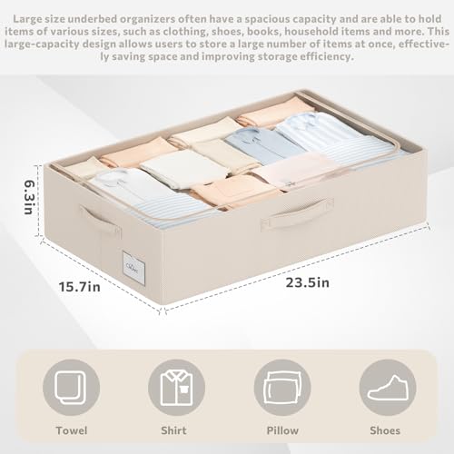 CYhom 3Pcs Under Bed Storage Bins with Metal Frame - Shoe Organizer for Closet with Clear Cover Oxford Fabric Sturdy Underbed Container Foldable Stackable Clothes Organizer (Beige, 23.5x15.7x6.3) - color: Beige, size: 23.5x15.7x6.3