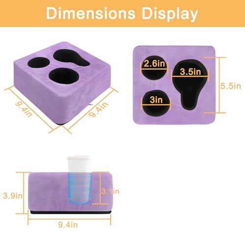 Couch Cup Holder Pillow Tray & Caddy - for Sofa, Bed, Car, Man Cave | Keep Drinks at Hand & Spill-Proof Accessories for New Parents, Camping, Park, Boat, Beach -Taro Purple - color: Taro Purple, size: 9.4" x 9.4" x 3.9"