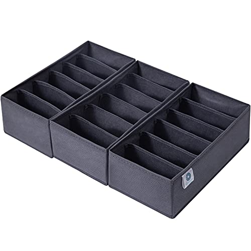 Qozary 3 Pack Sock Underwear Drawer Organizer Dividers, Non-Woven Fabric Collapsible Cabinet Closet Storage Boxes for Clothes, Socks, Lingerie, Underwear, Tie, Belt, Baby, Bedroom (Gray, 6 Cells) - color: Gray, size: 6 Cells