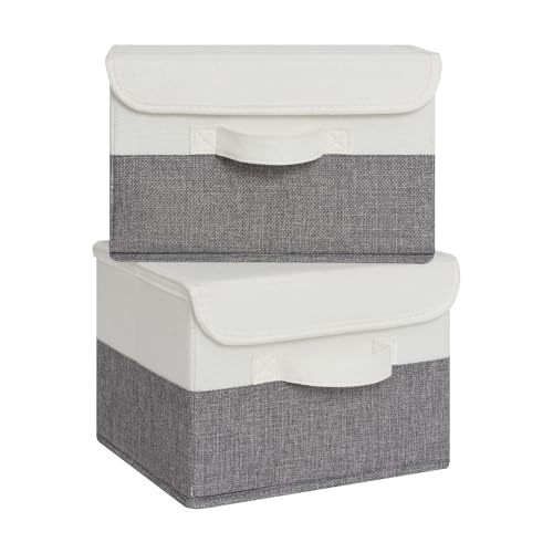 GRANNY SAYS Small Storage Bins with Lids, Small Storage Boxes, Shelf Baskets for Shelf, Collapsible Storage Bins for Living Room, Bedroom, 10x8x7 Inch, White/Gray, 2-Pack - color: White/Gray, size: Small-2 Pack