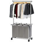 Simple Houseware 3 Bags Laundry Sorter with Extensible Clothes Hanging Rod - color: Silver