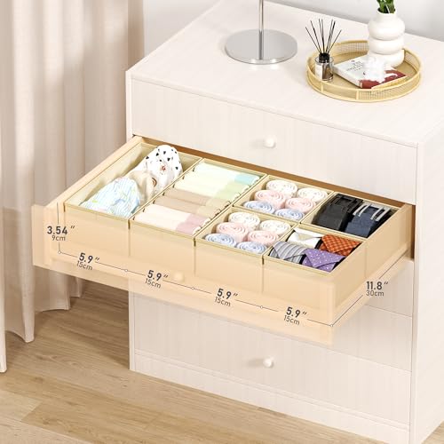 DIMJ Drawer Organizer Clothes Storage - 16 Pack Baby Dresser Organizer for Nursery, Foldable Drawer Dividers for Bedroom Closet Organization, Fabric Storage Bins for Socks, Underwears, Bras - color: Beige