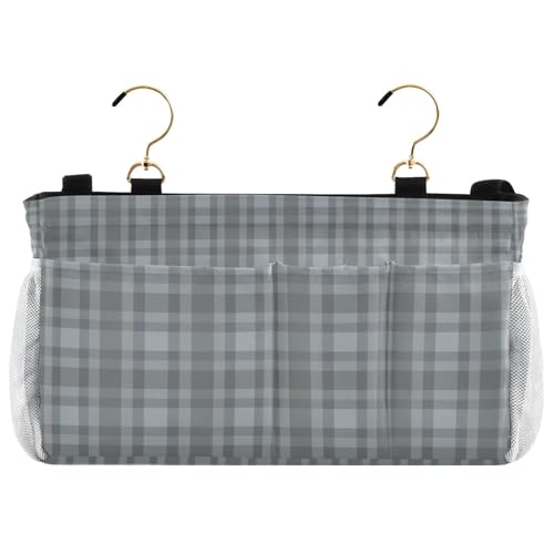Bedside Caddy Hanging Bunk Bed Caddy Bed Organizer Hanging Pocket with 2 Hooks Bedside Storage Organizer Pocket Bag Holder Grey Plaid - color: Grey Plaid