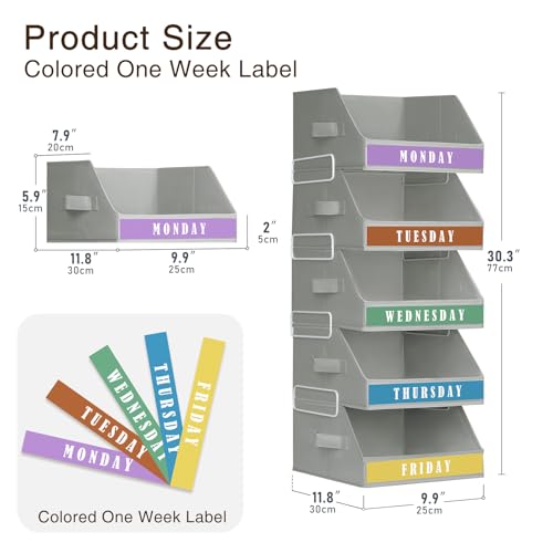 Homsorout Closet Organizers and Storage - 5 Tier Shelf Organizer with Weekly Labels, Stackable Storage Bins with Metal Frame, Foldable Cube Bins, Home Baskets for Kids and Adults, Grey - color: Grey